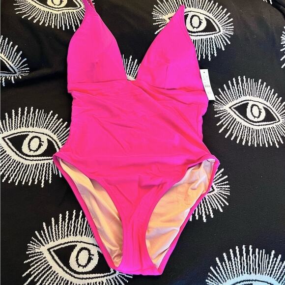 🆕 J. Crew PINK One Piece Sexy V Neckline Swimsuit Plus Barbie Classic 14 NWT - Picture 3 of 13